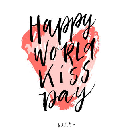 Happy world kiss day! Card for valentine's day with lettering. Typography poster, card, label, banner design. Vector illustration EPS10.のイラスト素材