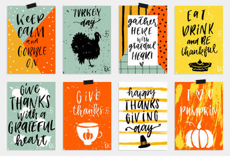 Collection of Thanksgiving day typography  template with lettering.のイラスト素材
