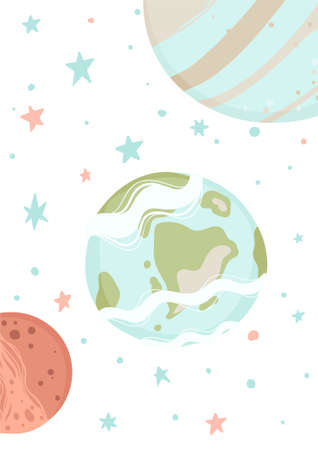 Cosmos cards set with plants, stars, dots Vector hand drawn illustration.のイラスト素材