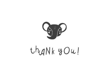 Cute hand drawn elephant illustration could use as card, tag, poster, label template design. Thank you cardのイラスト素材