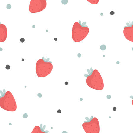 Cute and simple seamless pattern with red hand drawn strawberries. Vector kids pattern designのイラスト素材