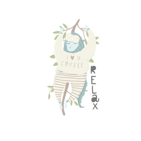 Funny blue monkey hand drawn illustration could use as card, tag, poster, label template design. Baby shower room decor element or invitationのイラスト素材