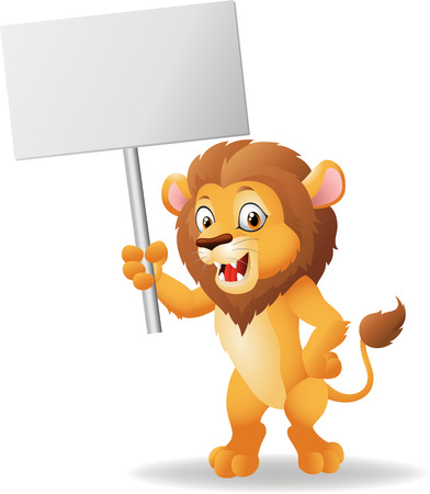 Cute cartoon lion holding blank signのイラスト素材