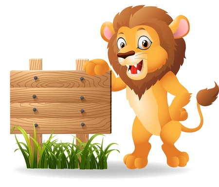 Cartoon lion with signboardのイラスト素材