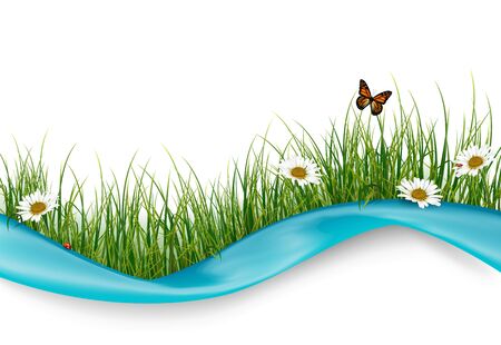 Summer with white background with beautiful flowers and butterfliesのイラスト素材