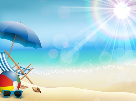 Holiday in beach on the summer with ball volley and sunglassesのイラスト素材