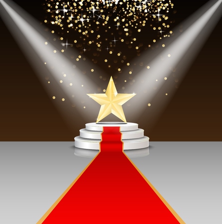 Stage podium with red carpet and star on brown backgroundのイラスト素材