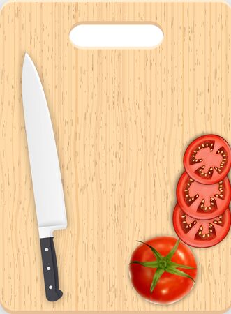 Red tomato slices and knife on the chopping boardのイラスト素材