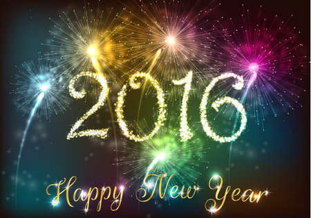 Happy new year 2016 with colourful firework