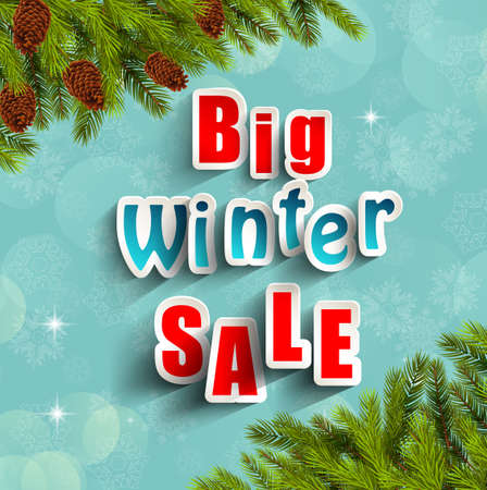 Big winter sale background banner and christmas treeの写真素材