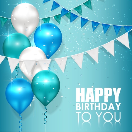 Happy birthday colors on blue water backgroundのイラスト素材