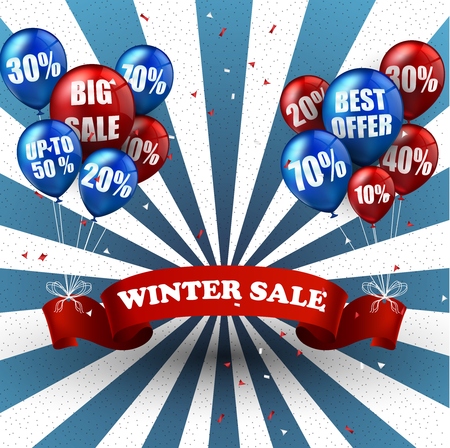 Winter sale balloons and discounts backgroundのイラスト素材