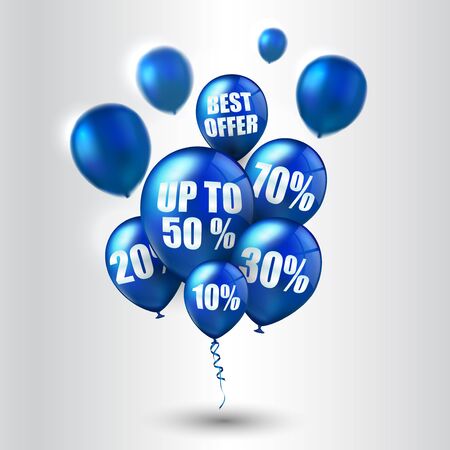 Blue balloons and discounts on white backgroundのイラスト素材