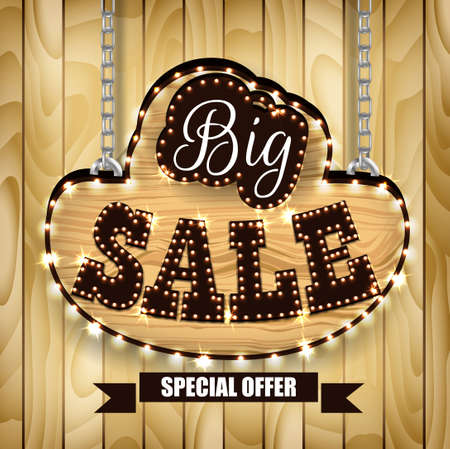 Retro design poster for big sale on wood backgroundのイラスト素材