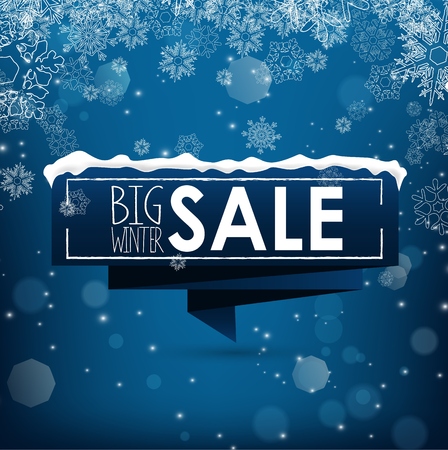 Big winter sale banner over blue background with snow and snowflakesのイラスト素材