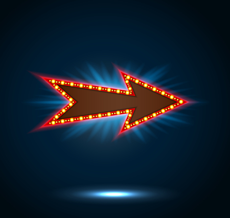 Arrow sign with light bulbs on blue backgroundのイラスト素材