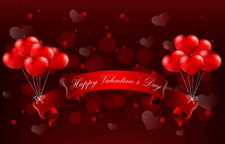 Valentine's Day Concept of heart with realistic red ribbonのイラスト素材