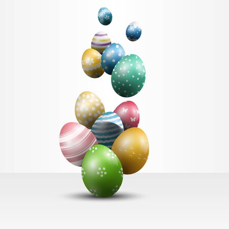 Colorful Easter eggs on white backgroundのイラスト素材