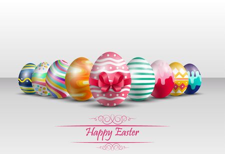 Easter colorful Eggs Background with red ribbonのイラスト素材