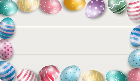 Colorful Easter eggs with white wooden backgroundのイラスト素材