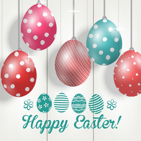 Easter colorful eggs on wooden backgroundのイラスト素材
