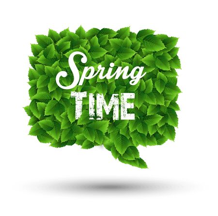 Springtime greeting in a speech bubble of green leavesのイラスト素材