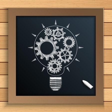 Vector illustration of Cogs and gears mechanism written by chalk on blackboardのイラスト素材
