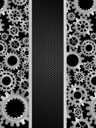 Vector illustration of Abstract Gears banner on Black Backgroundのイラスト素材