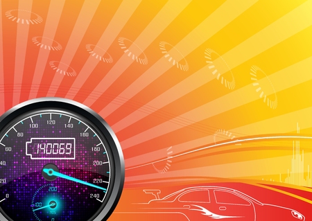The speedometer of a car on a orange backgroundのイラスト素材