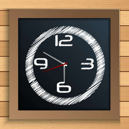 Wall clock written by color chalk on blackboardのイラスト素材
