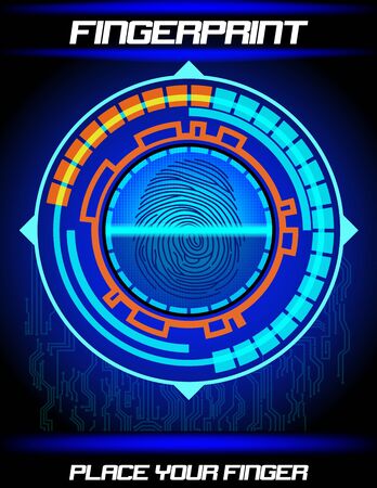 Fingerprint scanning blue background, identification systemのイラスト素材