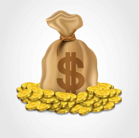 Sack of dollar with pile of golden coinsのイラスト素材
