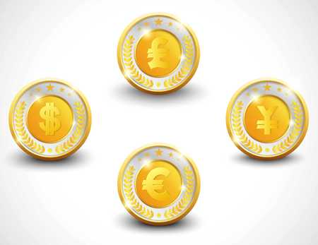 Set of golden and silver badges with some of currency signsのイラスト素材