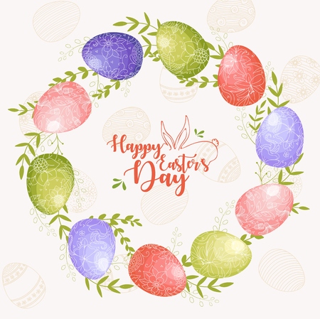 Easter wreath with easter eggs in sweet colorfulのイラスト素材