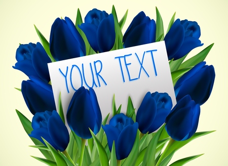 Blue tulip flowers with paper cardのイラスト素材