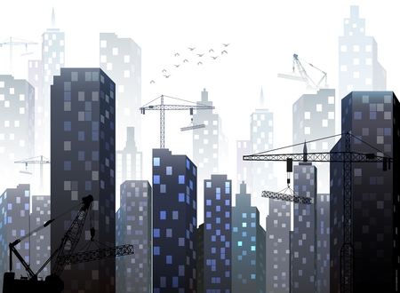 Vector illustration of Construction site with buildings and cranesのイラスト素材