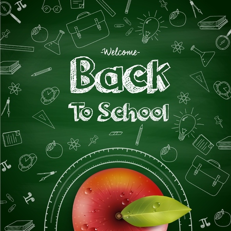 Vector illustration of Welcome back to school background with red appleのイラスト素材