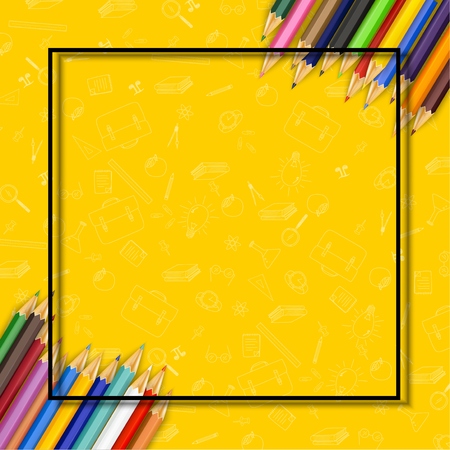 Vector illustration of Colored pencils on yellow backgroundのイラスト素材