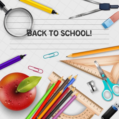 Vector illustration of Welcome Back to school template with schools suppliesのイラスト素材