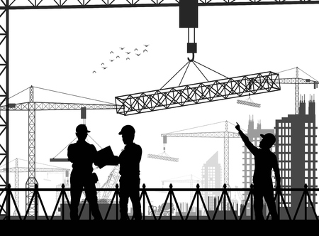 Vector illustration of Under construction worker silhouette at whiteのイラスト素材