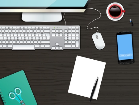 Vector illustration of Business office and workspace top view backgroundのイラスト素材
