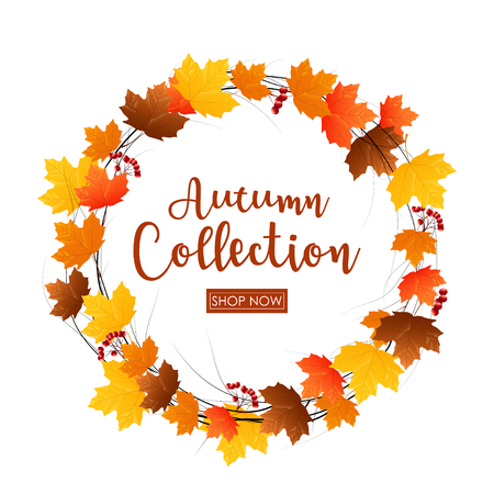 Vector illustration of Round frame of autumn leavesのイラスト素材