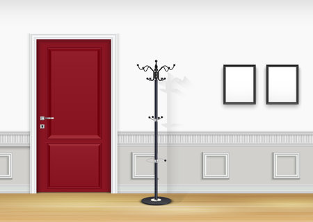 Vector illustration of Living room interior with a lantern and frames on white wall backgroundのイラスト素材