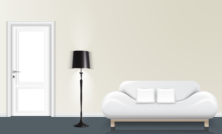 Vector illustration of White wall background with a floor lamp and white sofaのイラスト素材