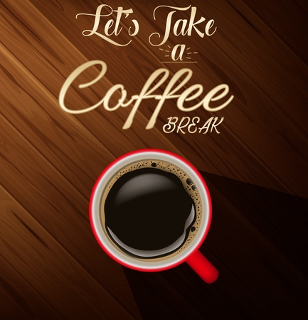 Vector illustration of Coffee cup with wood texture backgroundのイラスト素材