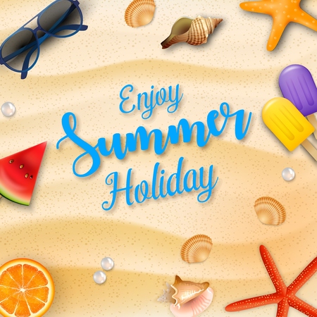 Vector illustration of Enjoy summer holiday with beach elementsのイラスト素材