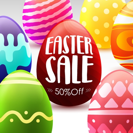 Vector illustration of Easter sale banner background template with beautiful colorful eggsのイラスト素材