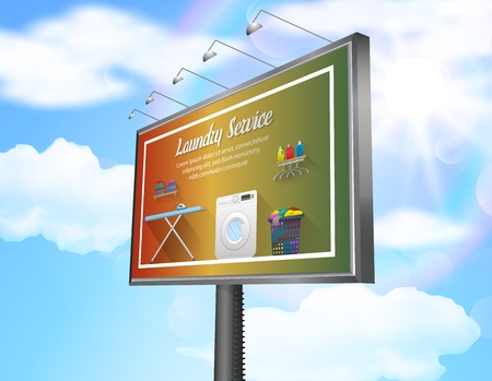 Vector illustration of Billboard advertisement poster with laundry service on daytime blue sky backgroundのイラスト素材