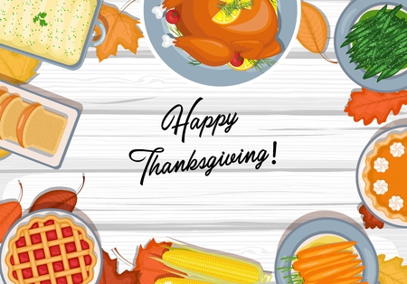 Vector illustration of Thanksgiving dinner on the tableのイラスト素材