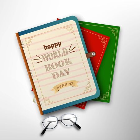 Vector illustration of World book day with stack of booksのイラスト素材
